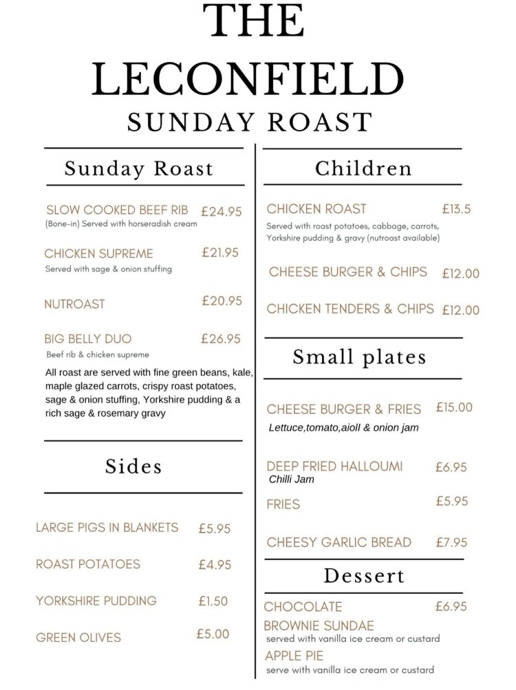 The Leconfield Pub & Kitchen - Sunday Roasts Menu
