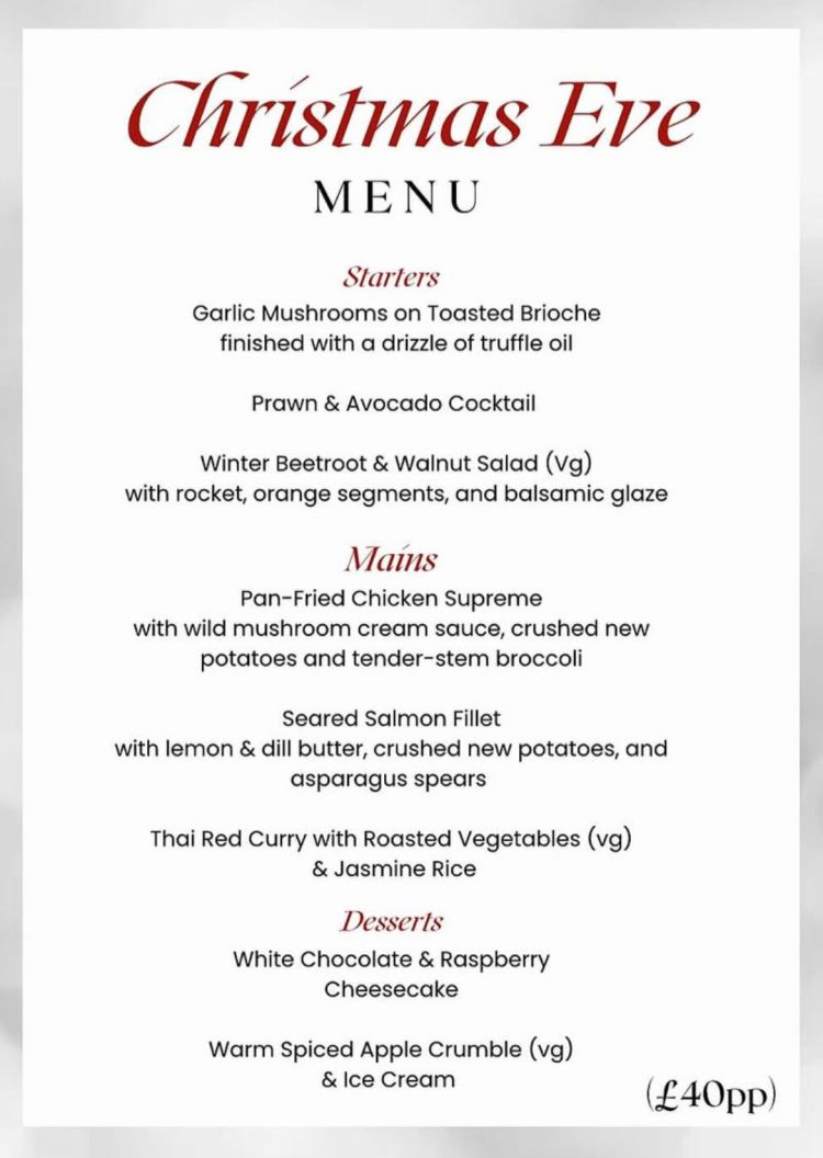 The Leconfield Pub & Kitchen - Christmas Eve Menu